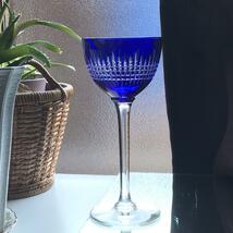 美しいオールドバカラBACCARAT青色被せナンシーNancyラインワイングラス★フランスアンティーク★クリスタルガラス_画像1