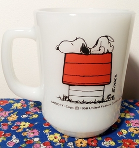  Vintage Fire King Snoopy кружка прекрасный товар I think I'm allergic to morning!mo- человек g аллергия Anchor Hocking