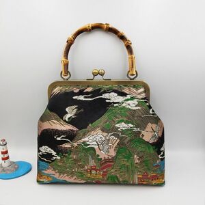 和柄　西陣織金襴 金糸 ラメ糸【ハンドメイド】がま口バッグ