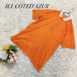 【H.LCOTED'AZUR】ポロシャツ ボタン コットン M チェッカーボード