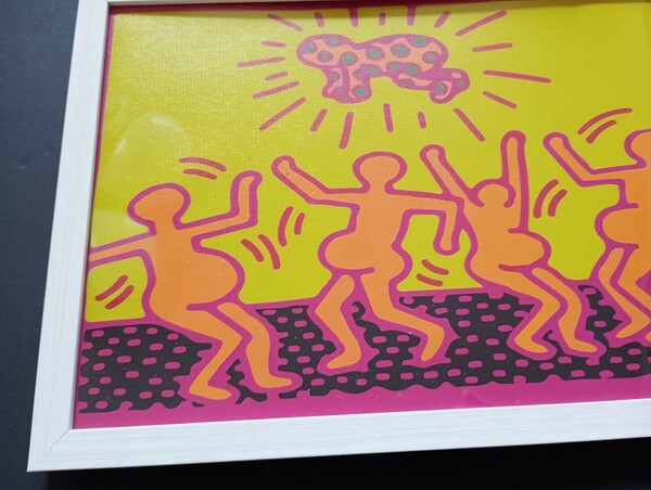 【額付ポスター】アートポスター　 キース・ヘリング　keith haring A4サイズ　キャンバスポスター　21×30cm インテリアフレーム付