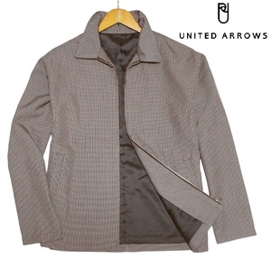 新品! ユナイテッドアローズ チェック柄 ジップ ブルゾン ブラウン (S) ☆ UNITED ARROWS メンズ 千鳥格子 裏地有り 春秋 茶系★