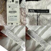 ZARA ザラ シャツワンピース 花刺繍 花柄 総柄 フラワープリント フレア Aライン ウエストベルト シースルー 膝丈 ひざ丈 白 ホワイト M_画像9