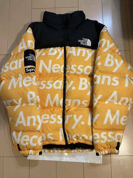 supreme THE NORTH FACE ノースフェイス 15AW Nuptse Jacket By Any Means north face ジャケット　ダウン　XL 黄色　文字ヌプシ　ヌプシ