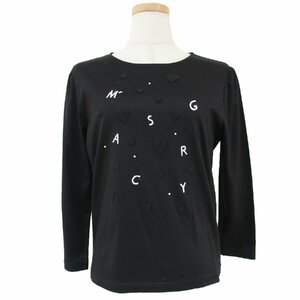 MS GRACY エムズグレイシー Tシャツ カットソー ブラック 黒 サイズ:38(M) ロンT 長袖 パフスリーブ ハート スター ラインストーン 日本製