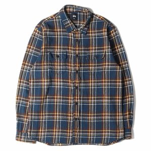 STUSSY ステューシー シャツ サイズ:XL ヘビーウェイト チェック フランネルシャツ ネイビー ブラウン トップス カジュアルシャツ 長袖