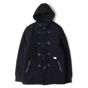 WTAPS ダブルタップス コート サイズ:M 00s レザーコンビ メルトンウール ダッフルコート STIRLING / COAT ネイビー ブラック 紺黒 00年代