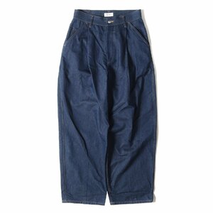 美品 THE RERACS ザ リラクス パンツ サイズ:46 23SS ワンタック ワイド デニムパンツ KUURA DENIM THE WIDE DENIM インディゴ 日本製