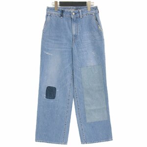  новый товар 45R four ti пять *a-ru брюки Denim низ джинсы распорка высокий талия лоскутное шитье повреждение заклепки 