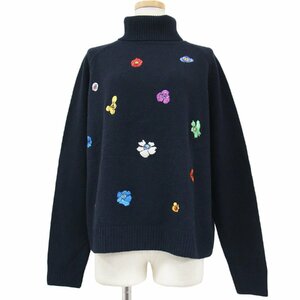 PS Paul Smith ピーエスポールスミス ニット セーター ネイビー系 サイズ:M タートルネック 花 フラワー 刺繍 エンブロイダリー ウール