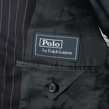 POLO Ralph Lauren ポロ ラルフローレン 00s ピンストライプ ウール 3つボタン テーラードジャケット イタリア製 ダークネイビー ブレザー_画像3