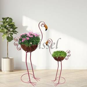  plant pot flower basket planter 2 piece set pink bending line difficult to rust metal ..pi- cook bird house. equipment ornament garden garden interior 