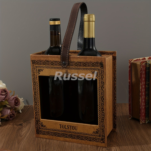  bottle case antique style portable gift box stylish interior retro Vintage style wine rack Brown 4-7