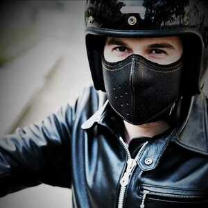 ブラック バイカー レザー アメリカン フェイスガード 防寒 ツーリング バイク インナーマスク 合成皮革