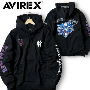 新品 AVIREX × MLB アヴィレックス 定価1.5万 刺繍×ワッペン スウェット パーカー プルオーバー 3231011 2XL ヤンキース×メッツ ◆B3067