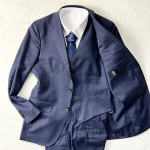 B22 ONLY〈カノニコ社生地〉スーツ セットアップ 3ピース ベスト ジレ ウール ネイビー 37 S VITALE BARBERIS CANONICO オンリー