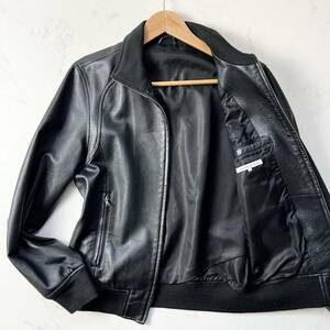 C37 ユナイテッドアローズ GREEN LABEL RELAXING ラムレザー ライダースジャケット 羊革 リブニット ブラック S UNITED ARROWS