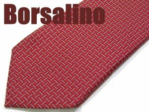 【ボルサリーノ】D 909 ボルサリーノ Borsalino ネクタイ 日本製 赤系 光沢 マイクロパターン チェック柄 ジャガード