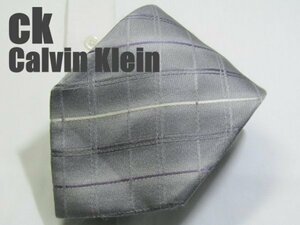 【カルバンクライン】AA 483 カルバンクライン ck Calvin Klein ネクタイ グレー系 光沢 ウィンドウペン 格子柄 ジャガード