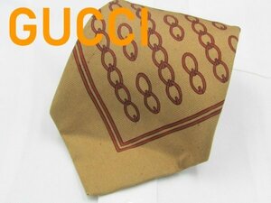 【グッチ】 OB 920 グッチ GUCCI ネクタイ 茶色系 チェーン柄 プリント