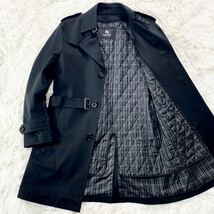 未使用級 バーバリーブラックレーベル BURBERRY BLACK LABEL トレンチコート L ライナー ノバチェック キルティング ベルト 黒 ブラック_画像1