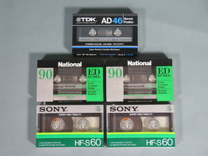 生テープ5点セット★TDK AD46/National RT-90ED/SONY HF-S60 未開封未使用 カセットテープ ノーポジ 当時物
