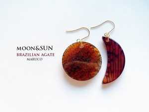 △MARUCO△PP380-1151アゲート太陽と月 Brazil AGATE*天然石ピアス ステンレス 【送料無料】*イヤリング+100円 樹脂ピアス+50円*　　