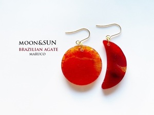 △MARUCO△PP380-1152アゲート太陽と月 Brazil AGATE*天然石ピアス ステンレス 【送料無料】*イヤリング+100円 樹脂ピアス+50円*　　