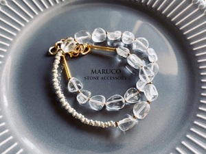 △MARUCO△NC390-1251水晶ROUGH nugget+SILVER color*天然石ネックレス 40㎝+chain asymmetry【送料無料】