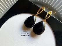 △MARUCO△PP380-1281大粒ドロップ天然石オニキス*天然石ピアス *送料無料* GOLD OVAL スタッドピアス_画像1