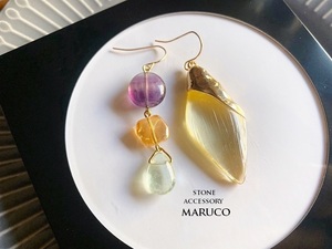 △MARUCO△PP380-1283フローライトGRADATION+import Yellow*天然石ピアス 【送料無料】*イヤリング+100円 樹脂ピアス+50円*　　