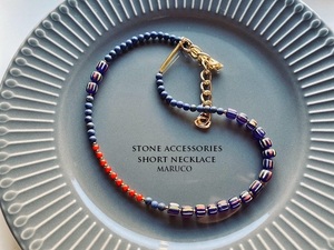 ^MARUCO^NC400-54 lapis lazuli + white Hearts +JAWA* natural stone necklace 40.+chain [ free shipping ]