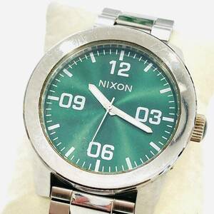 1円～★NIXONニクソン　腕時計　コーポラル　グリーンサンレイ　三針　メンズ　ビックフェイス　Y2401-766