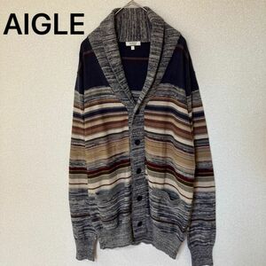 AIGLE エーグル　ニット　セーター　カーディガン　ボーダー　ジャケット　L