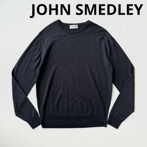 JOHN SMEDLEY ジョンスメドレー クルーネック ウール ニット セーター M グレー ハイゲージ プルオーバー 長袖 イギリス製 国内正規