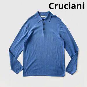 Cruciani クルチアーニ コットン ニットポロ ポロシャツ 48 ブルー 水色 ハイゲージ セーター プルオーバー イタリア製 綿 長袖 国内正規