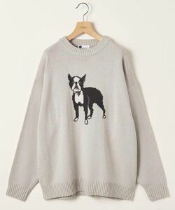 美品 info. BEAUTY&YOUTH オーバーサイズ ドッグ クルーネック ニット L / ユナイテッドアローズ ビューティーアンドユース ボストンテリア