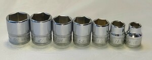 Snap-on スナップオン ショートソケット ソケット 3/8 6角 9mm、11mm、13mm、15mm、16mm、17mm、18mm 7個セット 中古