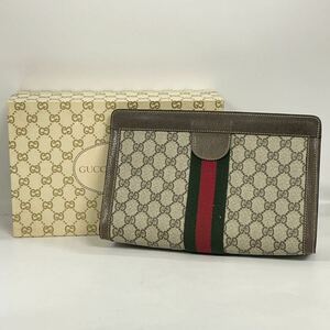 【2R10】 1円スタート GUCCI / 89・01・002 オールドグッチ GG柄 シェリーライン セカンドバッグ クラッチバッグ ベージュ ブラウン