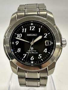 【1R24】1円スタート SEIKO KINETIC Auto RELAY / 5J22-0D40 セイコー キネティック オートリレー 黒文字盤 自動巻き メンズ 腕時計 