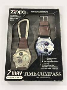 【K45】1円スタート ZIPPO 2WAY TIME COMPASS ジッポ タイムコンパス 方位磁石 QZ 替えベルト付き 