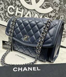 ◆◇ ほぼ未使用 シャネル ★ CHANEL デカマトラッセ 30 ヴィンテージ マトラッセ ダブルチェーン デカマト ネイビー × シルバー 573 ◇◆