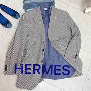 極美品 HERMES 高級ジャケット テイラード スーツ 紳士 メンズ ストライプ エルメス 高級 ブランド 大人気 定番 レア 貴重 高品質 冠婚葬祭