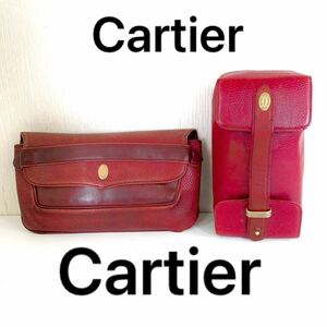 Cartier カルティエ レザー 本革 ハンドバッグ セカンドバッグ 2点セット ボルドー 極美品 とてもきれい 高級 ブランド おすすめ 大人気