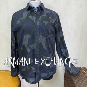 美品 ARMANI EXCHANGE メンズ 長袖シャツ 高級ブランド トップス デザインシャツ かっこいい ミュージシャン 俳優 人気 タグ お出かけ 旅行