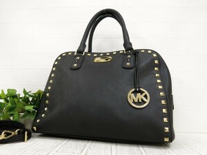 Michael Kors マイケルコース◆サフィアーノ レザー 本革◆2way トート バッグ◆ブラック G金具◆美品◆スタッズ◆ロゴプレート◆N7537