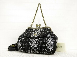 ANNA SUI アナスイ◆エンブロイダリー◆ウール エナメル レザー 本革◆2way がま口 ショルダー ハンド バッグ◆黒 G金具◆未使用品◆N7551