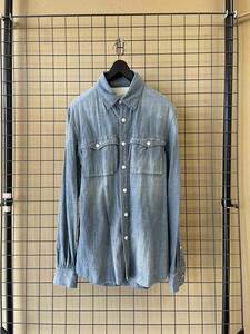 【mean/ミーン】Cotton×Linen Denim Shirt size2 MADE IN JAPAN コットン×リネン デニムシャツ チンストラップ付き シャンブレー