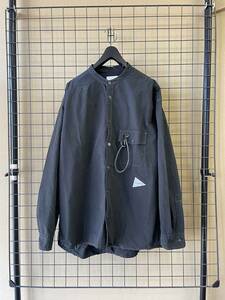 【and wander/アンドワンダー】CORDURA typewriter band collar shirt size2 BLACK MADE IN JAPAN タイプライター バンドカラーシャツ 1LDK