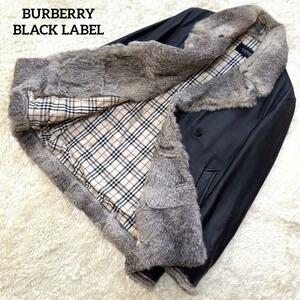 【美品】BURBERRY BLACK LABEL バーバリーブラックレーベル ファーコート レザー 羊革